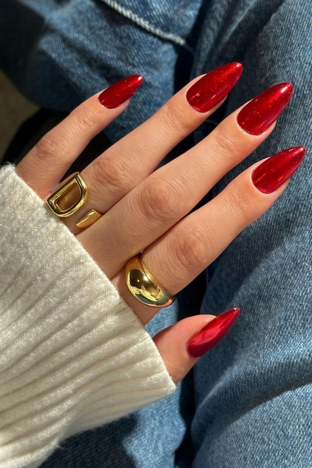 32 - Picture of Red Chrome Nails