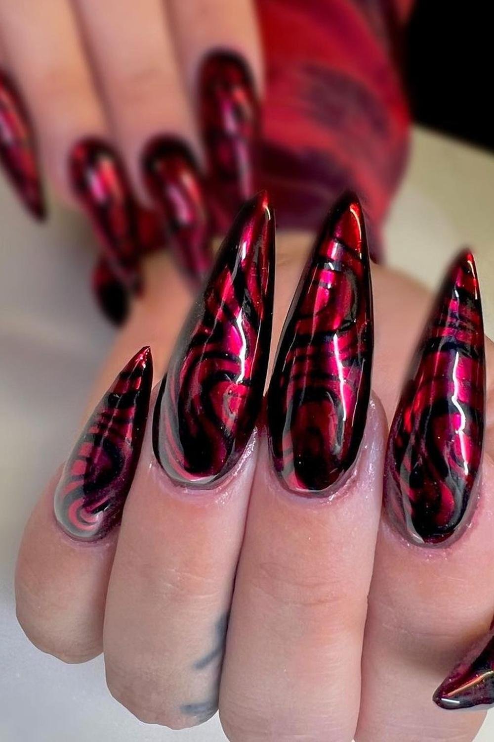5 - Picture of Red Chrome Nails