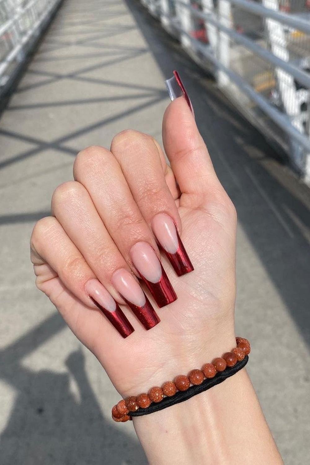 6 - Picture of Red Chrome Nails