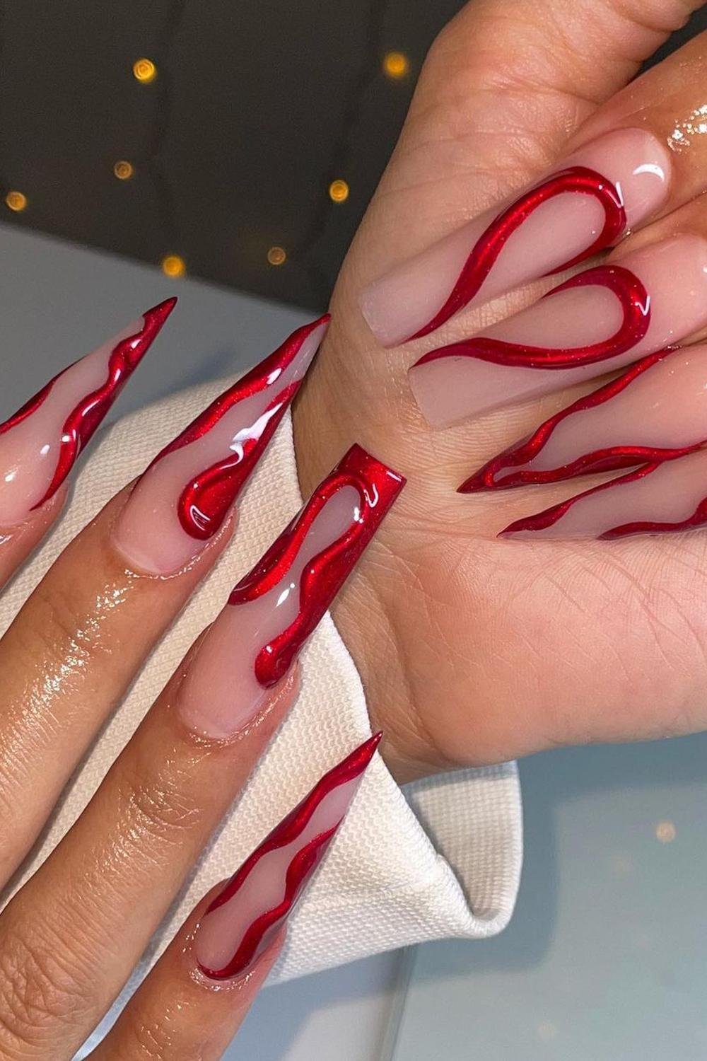 7 - Picture of Red Chrome Nails