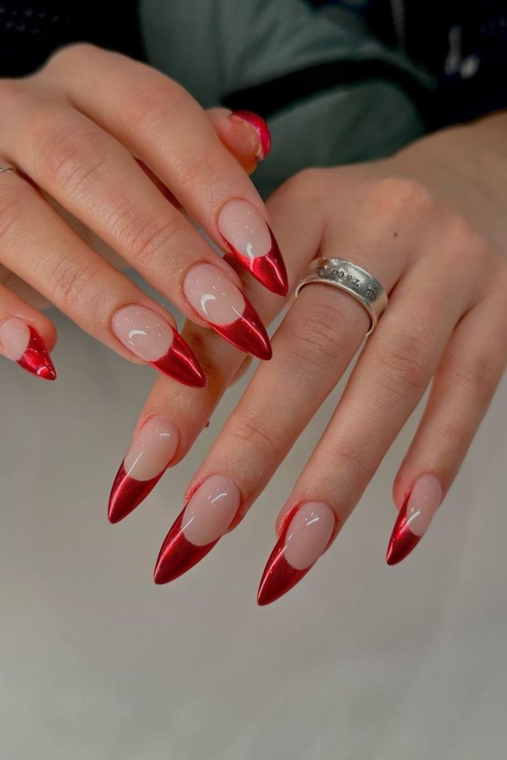 9 - Picture of Red Chrome Nails